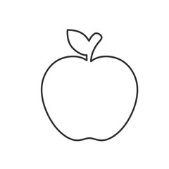 Black outline of an apple for children’s illustrations, school themes, coloring pages, and DIY projects – simple and clear design perfect for educational and creative activities.
