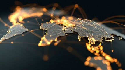 A digital world map shows global network connections and communication