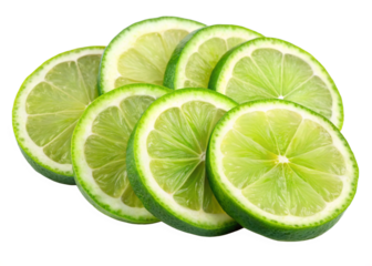 slices of green lemon on a white background