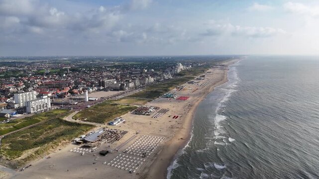 Aerial footage of the city of Noordwijk on the Dutch North Sea coast in the Netherlands