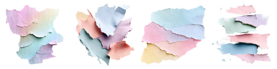 Pastel Torn Paper Pieces: Abstract Texture Background on White