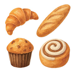 Watercolor Bakery Treats Illustration Set