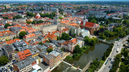Naklejka premium city ​​architecture europe drone flyover old town Opole Poland