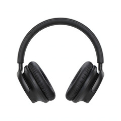 Fototapeta premium A close up view of black over ear headphones with a padded headband on a white background studio shot