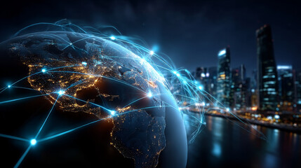 Algorithm development. Businessman touch upon the importance of a structure global network. In today's digital age, businesses rely on algorithm development to optimize processes and decision-making. 