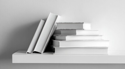Stack of white books on a white shelf