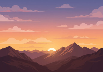 Majestic Mountain Range Sunset Landscape.