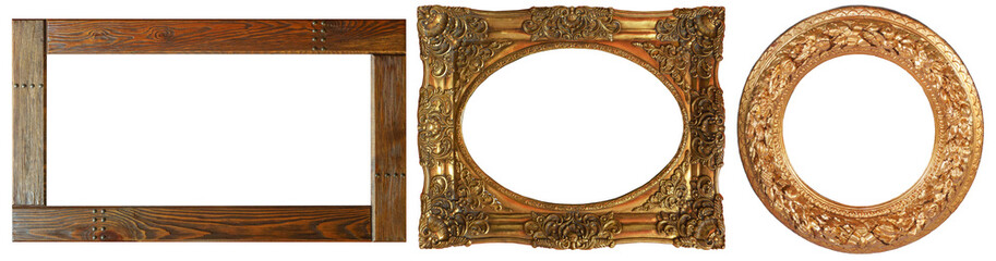 picture frames isolated on white background set antique gilded gold silver
