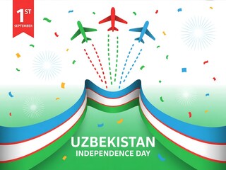 Uzbekistan independence day celebration with airplanes and confetti