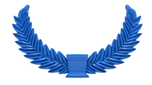 Blue laurel wreath symbolizing victory and achievement, featuring detailed leaves and central pedestal. This decorative element is often used awards and recognition contexts, conveying sense