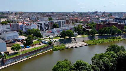 city ​​district street drone view Wroclaw Poland