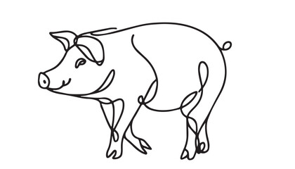 Continuous one single minimal line drawing pig