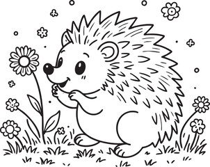 Cute Hedgehog with an Apple on Its Back Coloring Page
