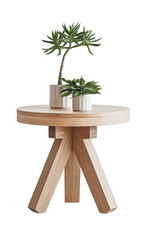wooden table with plants isolated on white background