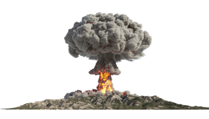 Massive Nuclear Explosion with Mushroom Cloud Isolated on White Background