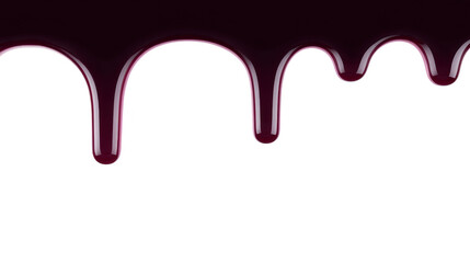 Smooth, flowing liquid drips in wavy pattern, showcasing rich, dark color that suggests sweet or indulgent substance. glossy texture adds sense of depth and allure