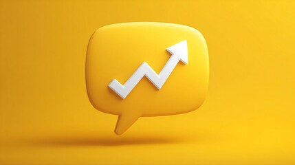 Yellow speech bubble with upward arrow symbolizing growth and communication trends in digital marketing and social media