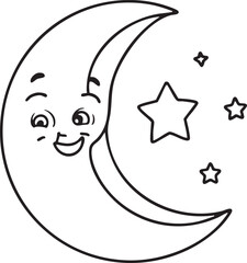Smiling Moon with Stars Coloring Page
