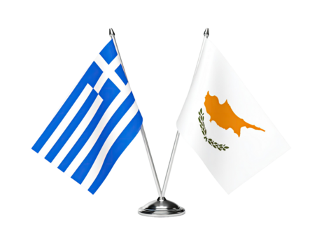 Table Flags of Cyprus and Greece Side by Side Isolated on White Background
