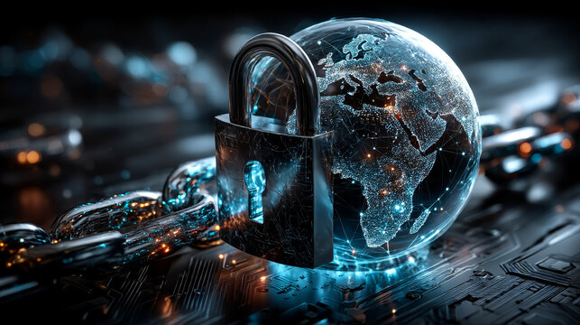 Hand man holding of global secure cloud network connection, protecting data integrity and privacy, ensuring compliance with regulations, safeguarding against cyber threats, and encryption protocols.