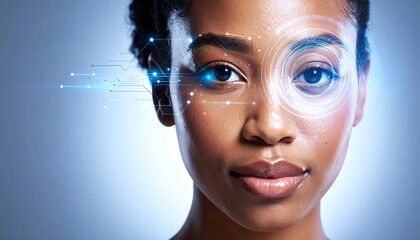 Woman face with digital graphic overlay