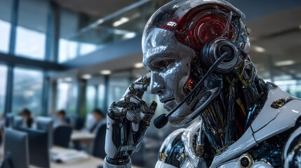 Hands of robots touch Insurance through automated claims processing, risk assessment algorithms, policy management systems, fraud detection tools, customer self-service portals, premium calculation.