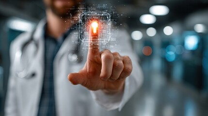 Doctor with secure health data interface, showing digital protection and medical technology