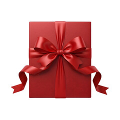 Elegant red gift box with a luxurious satin ribbon and bow, isolated on transparent background, perfect for celebrations and special occasions