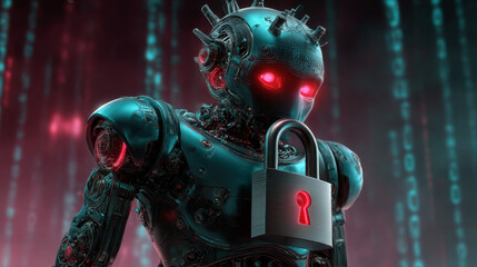 Hands of robots touching on cybersecurity network connections highlight robotics enhancing protection systems. Robots secure data with encryption, detect threats, automate responses, prevent breaches.