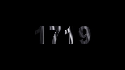 1719 text with screen effects of technological failures. Concept of counting years. Past year technology concept ,metal animation text on transparent black.