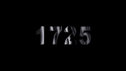 1725 text with screen effects of technological failures. Concept of counting years. Past year technology concept ,metal animation text on transparent black.