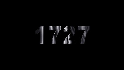 1727 text with screen effects of technological failures. Concept of counting years. Past year technology concept ,metal animation text on transparent black.