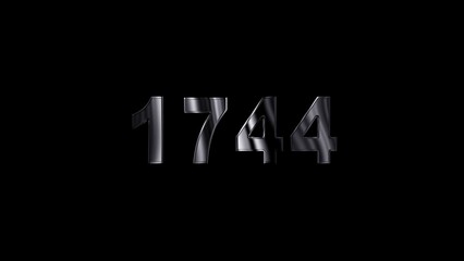 1744 text with screen effects of technological failures. Concept of counting years. Past year technology concept ,metal animation text on transparent black.