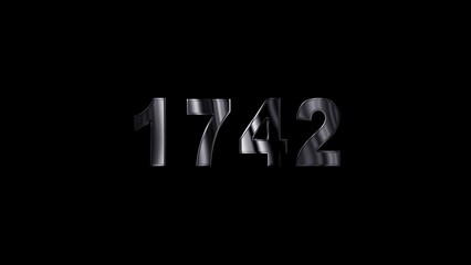 1742 text with screen effects of technological failures. Concept of counting years. Past year technology concept ,metal animation text on transparent black.