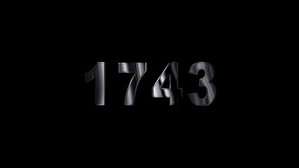 1743 text with screen effects of technological failures. Concept of counting years. Past year technology concept ,metal animation text on transparent black.