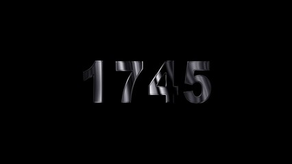 1745 text with screen effects of technological failures. Concept of counting years. Past year technology concept ,metal animation text on transparent black.