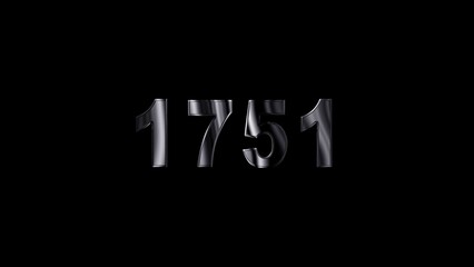 1751 text with screen effects of technological failures. Concept of counting years. Past year technology concept ,metal animation text on transparent black.