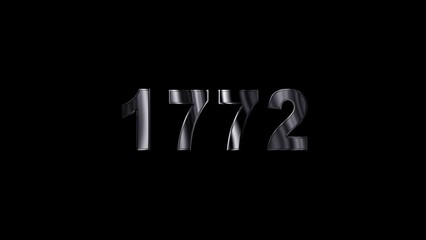 1772 text with screen effects of technological failures. Concept of counting years. Past year technology concept ,metal animation text on transparent black.
