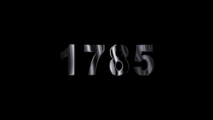 1785 text with screen effects of technological failures. Concept of counting years. Past year technology concept ,metal animation text on transparent black.