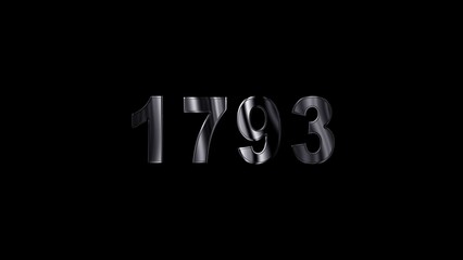 1793 text with screen effects of technological failures. Concept of counting years. Past year technology concept ,metal animation text on transparent black.