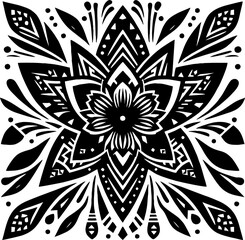 Daffodil Flower Solid Black Vector Silhouette in Traditional Mexican Folk Style