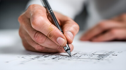 Vibrant Close-up high-quality Man's Architectural on Lines Hand stock White Precise of a Paper photo Drawing on textured surface, in high resolution