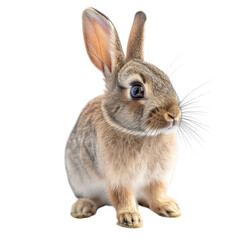 Obraz premium Adorable brown bunny rabbit sitting, fluffy fur, big ears, and expressive eyes. background removed