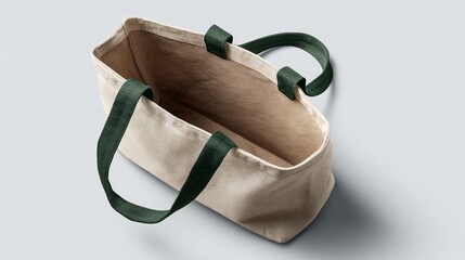 Stylish tote bag with green handles on a light background ideal for everyday use and shopping trips