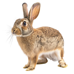 Obraz premium A cute brown rabbit with long ears and whiskers, standing on a transparent background. background removed