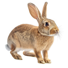 Fototapeta premium A cute brown rabbit with long ears, standing on a transparent background. background removed