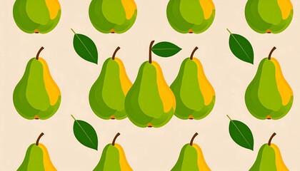 Obraz premium Pattern of pears and leaves on a light beige background