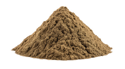 Fine pile of brown powder sits on transparency background, showcasing its texture and color. This versatile material can be used in various applications, from cooking to crafting