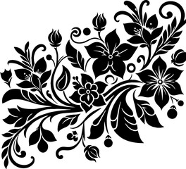 Jasmine Flower Solid Black Silhouette in Traditional Mexican Folk Art Style