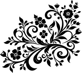 Jasmine Flower Solid Black Silhouette in Traditional Mexican Folk Art Style